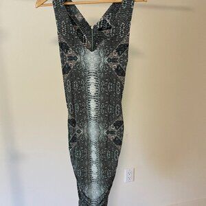 Tart Blue Snakeskin Print Ruched Body Con Cut Out Dress, Small $45